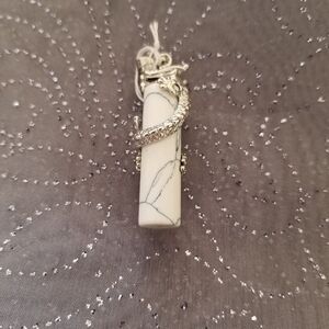 Silver Dragon Pendant with White Stone